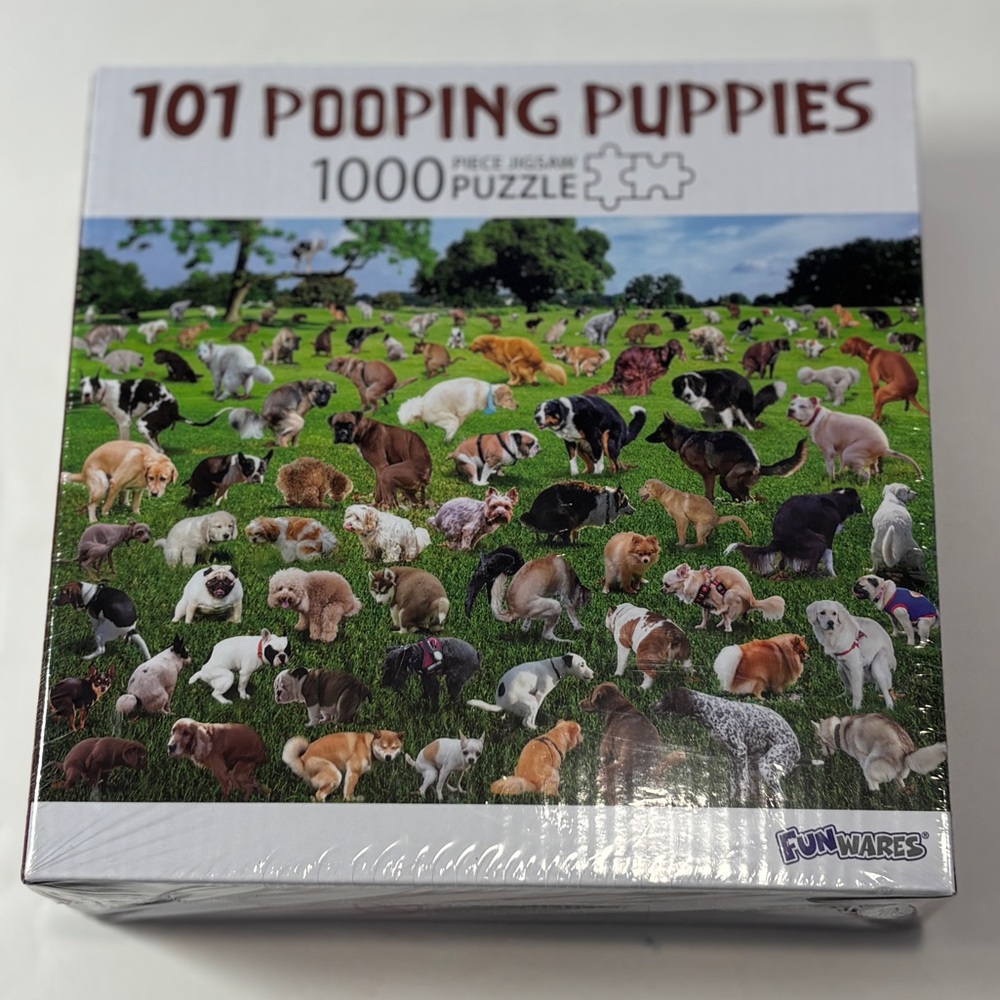 101 Pooping Puppies 1000 Pc Jigsaw Puzzle Gag White Elephant Gift NEW Sealed - Picture 2 of 7